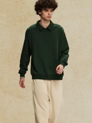 Men's Forest Green Long Sleeve Collared Polo Shirt
