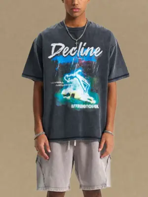 Men's Gray Graphic Short Sleeve Crew Neck Casual T-Shirt