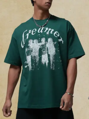 Men's Green Graphic Crew Neck Short Sleeve T-Shirt
