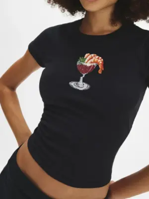 Women's Black Graphic Crew Neck Short Sleeve T-Shirt