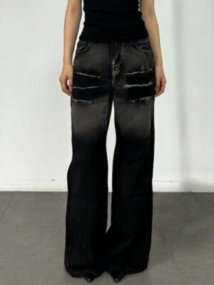 Women's Black Washed Wide Leg Jeans