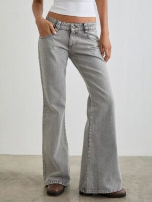 Women's Light Gray Low Rise Flare Leg Jeans